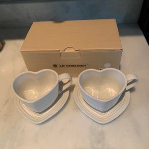 Le Creuset Heart Mugs and Saucers (never used)